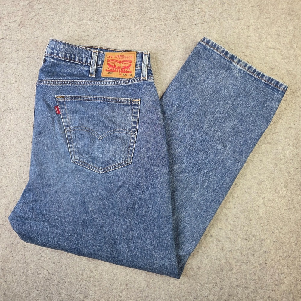 Levis 559 Jeans Mens 42x30 Blue Denim Relaxed Straight Fit Medium Wash Baggy